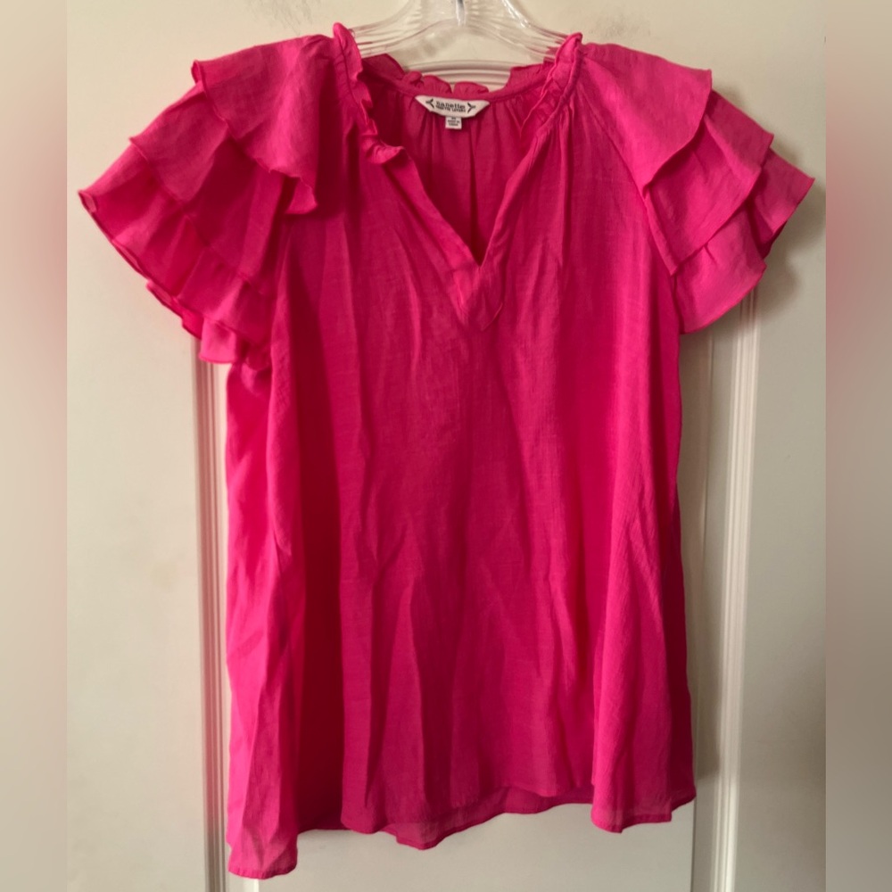 Nanette Lepore Fuchsia Ruffle Sleeve Blouse Women’s Size Medium - Picture 1 of 16